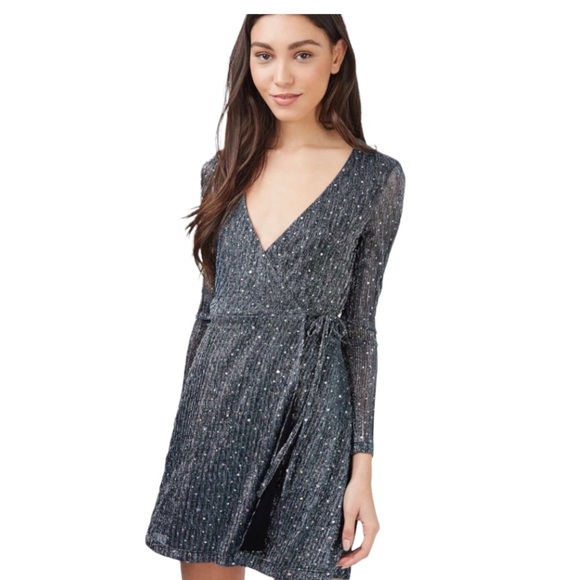 Top Shop Sparkling Silver Wrap Dress - Picture 1 of 9